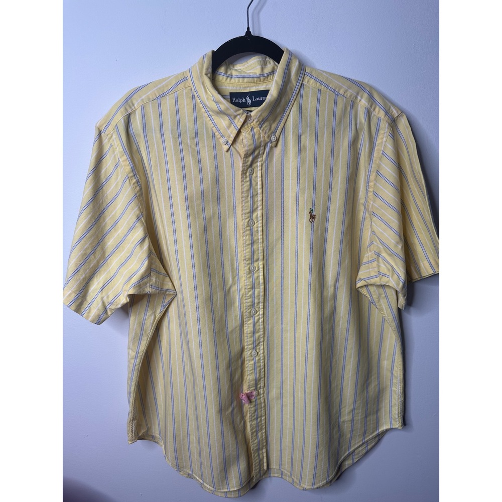 Ralph Lauren Classic Fit Mens XL Yellow Blue Striped Short Sleeve Button Down